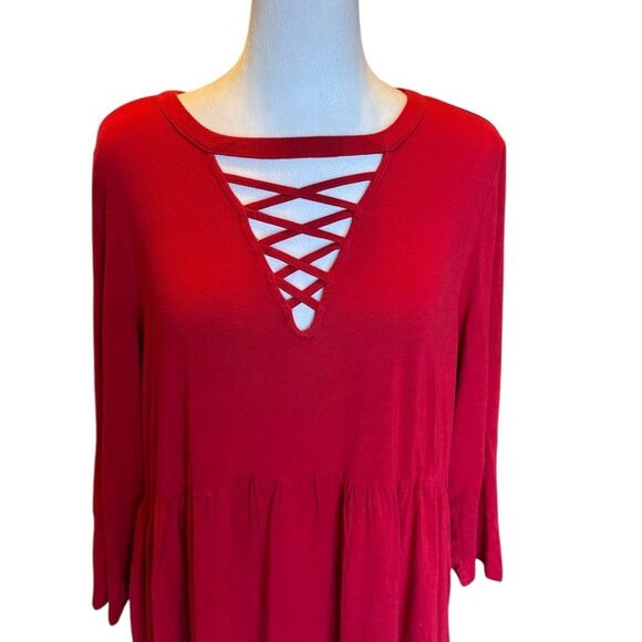 Torrid Super Soft Knits Babydoll Tunic Top Lattice Neck Womens Size 1 Red - Picture 7 of 11